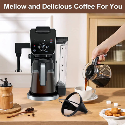 Reusable Cone Coffee Filters Size 04, 2 Pack Gold Tone Permanent Filter Basket For 8-12 Cup Coffee Makers on kitchen counter