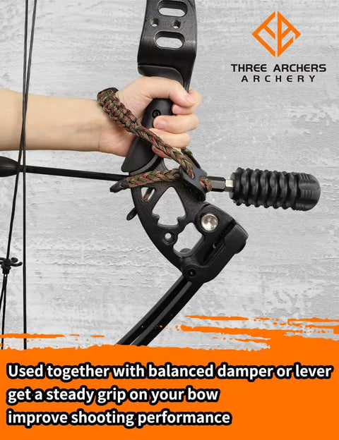 Adjustable Archery Bow Wrist Sling with Hand Loop and Loop Carrier in use for steady grip and easy tightness adjustment.