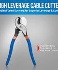 Heavy Duty High Leverage Cable Cutter With Knuckle Safe Flared Handles And Tough As Nails Chrome Vanadium Steel Blades for cutting cable.