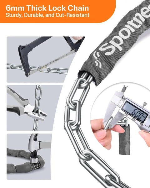 Keyless 5 Digit Bike Lock For Bikes Motorcycles Scooters And Gates With High Security Combination Dial Colorful Display chain detail