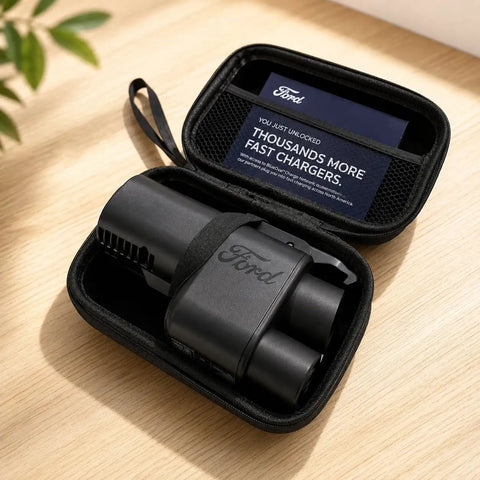 Tesla NACS To CCS1 Adapter Storage Case Eva Nylon Protective Gear Bag With Sturdy Handle keeps charging adapters secure in compact case.