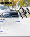 Rear Wheel Hub Bearing Assemblies Left And Right With ABS Replacement For 2010 2014 Subaru Outback 2008 2014 Subaru Impreza 2013 2016 Scion FR S 2017 2020 Toyota 86 Two Piece Set Heavy Duty Premium Quality ISO IATF Certified. Image showing one hub bearing assembly with a vehicle in background.