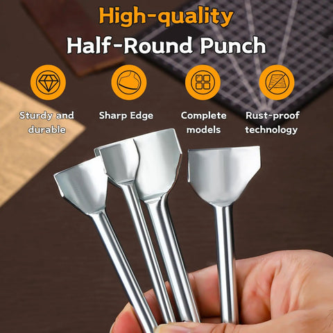 High-quality half-round punch set with sharp edge and rust-proof technology from Nine Size Leather Punch Set With Half Round Punch And Leather Corner Punch Strap Cutter And Crafting Tools For DIY Belts Wallets Bags 10mm To 50mm Includes Durable Storage Case For Easy On The Go Transport.