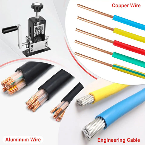 Drill Powered Wire Stripping Tool For Scrap Copper, Adjustable Hand Crank Wire Stripper showing various stripped wires