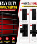 Heavy Duty Metal Garage Shelving Units With Side Guard 660 Lbs Per Shelf 3300 Lbs Total Capacity Rugged Boss Grade Tool Storage Racks For Garage Or Workshop, 5-tier steel shelf