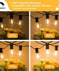 Outdoor String Lights 48Ft With 25 G40 Shatterproof LED Bulbs Waterproof Hanging Lights for dimming options demonstration