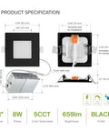 12 Pack LED Square Recessed Ceiling Lights 4 Inch Ultra Slim Canless Wafer Downlights Dimmable With 5 CCT specifications