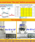 NPT size chart and examples for measuring pipe interface with calipers