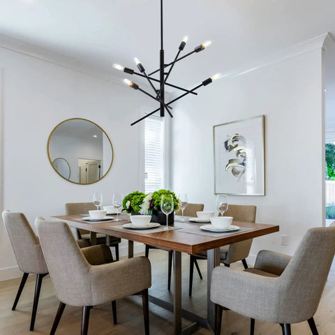 Black Modern Sputnik Chandelier With Adjustable Arms 6 Light Dope Mid Century Ceiling Pendant For Dining Room Kitchen Island Bedroom Or Foyer Easy Install