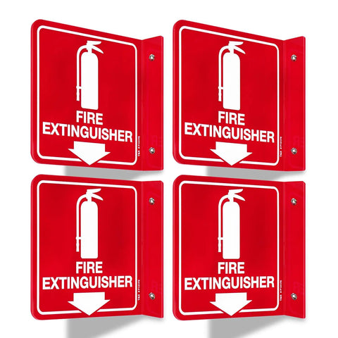 Fire Extinguisher Sign With Down Arrow 4 Pack 6 X 6 Inches Acrylic Wall Signs With 2 Pre Drilled Holes Includes Screws Or Adhesive Strips