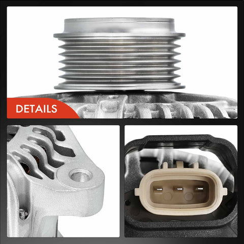 Close-up of Beefy 12V 110Amp Alternator With 6-Groove CW Pulley For Hyundai Sonata 2006-2010 and Kia Forte 2010-2013
