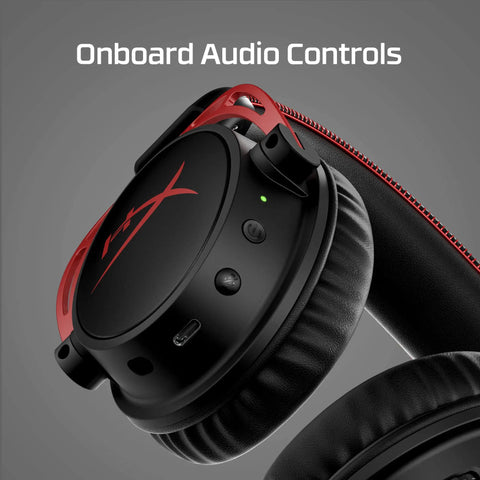 Close-up of Cloud Alpha Wireless Gaming Headset For PC With 300 Hour Battery Life And DTS Headphone X controls and aluminum frame