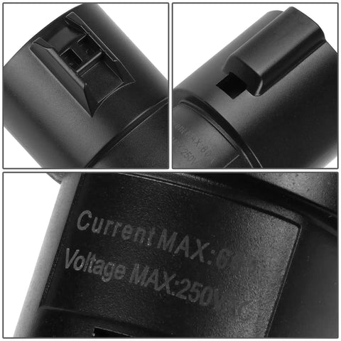 Close-up of No Stress On The Fly J1772 To Tesla Charging Adapter showing connection details and specifications.