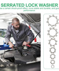 Mechanic using Stainless Steel External Tooth Serrated Lock Washers 280 Pack Quick Lock Design Heavy Duty Fastening Hardware.