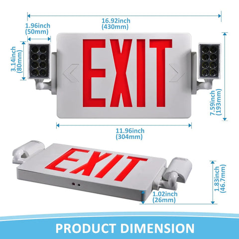 Two Pack Ultra Slim Double Sided LED Emergency Exit Sign With Back Up Battery 120 To 277V Universal US Standard Red Letter Fire Resistant