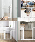Extra Wide 57 To 59.8 Inch Baby Gate For Doorways And Stairs, Pressure Mount, Auto Close, shown in various home settings