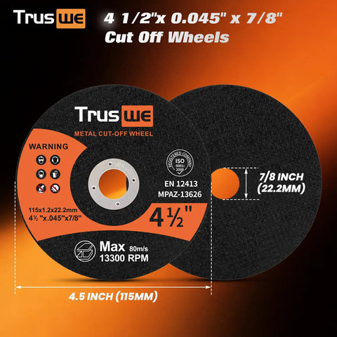 Truswe 52-pack cut-off wheels, 4-1/2 in x .045 in x 7/8 in bore for angle grinders