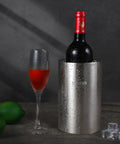 Double Wall Stainless Steel Wine Chiller Bucket with bottle and glass, insulated ice bucket for cold drinks, sweat-free exterior