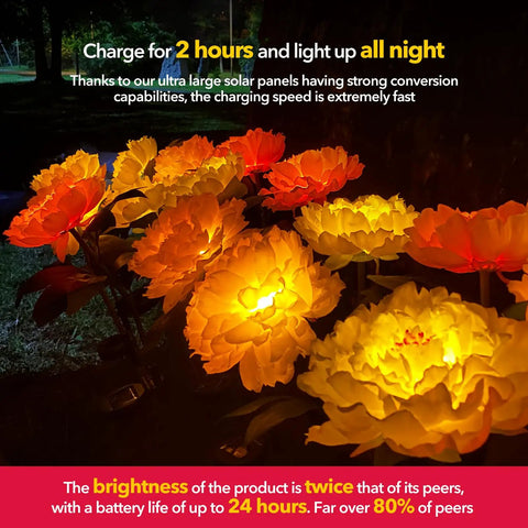 Outdoor Solar Garden Lights Set Featuring Realistic Peony Flower Heads Waterproof Design Bigger Solar Panel And 3 Pack