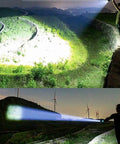 Person using Magnetic Rechargeable LED Flashlight With Side COB Work Light Zoomable Tactical Beam 1000 Lumens for spotting outdoors
