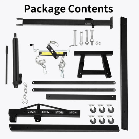 Heavy Duty Folding Hydraulic Engine Hoist With 2 Ton Capacity And 4400 Lbs Load Rating parts layout including boom, casters, and hydraulic cylinder.