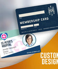 Custom design ID card samples, one hospital ID with photo and one membership card. Single Side ID Card Printer Bundle With Ribbon 100