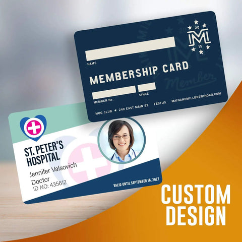 Custom design ID card samples, one hospital ID with photo and one membership card. Single Side ID Card Printer Bundle With Ribbon 100