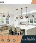 Brass Gold Globe Pendant Light Lit With Smoke Gray Glass Shade Mid Century Modern Ceiling Hanging Fixture One Light Large Pendant For Kitchen Island Dining Room Chandelier Contemporary Living Room Lighting