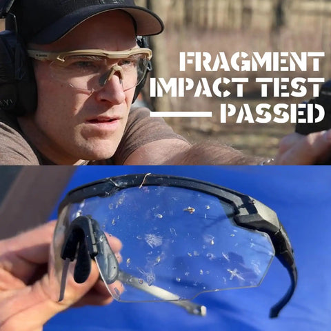 Anti Fog Tactical Shooting Glasses For Men Built Tough Military Grade Ballistic Eye Protection For Range Swat Medical And Dental Use ANSI Z87.1 Plus OSHA Compliant MIL PRF 32432A Tested Durable Frame shown in a field test.