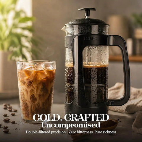 Grit-Free French Press Coffee Maker With Patented Double Micro-Filter, 32 Oz Capacity, Heat-Resistant Borosilicate Glass, Black Finish