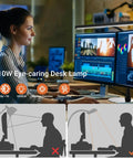 All In One Tall Flexible LED Desk Lamp With Gooseneck, 1000LM, 10W, 3 Color Modes on a desk near a monitor, office setting