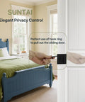 Privacy Sliding Door Lock With Pull In Matte Black Finish, Solid Brass Pocket Door Lock For 1-3/8 Inch Thick Doors, 2-3/4 By 2-1/2 Inch Mortise Size, Reversible For Right Or Left Handed Doors, Four Pack installed on a bedroom door.