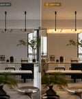 Artpad 47.24-Inch Modern Long Marble Dining Pendant Light, Suspension Lamp illuminated over stylish dining area.