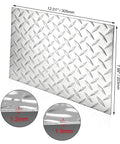 12 By 8 Inch Aluminum Diamond Plate Tread Flat Sheet For Cargo Trailers And Trucks, DIY Friendly Garage And Workshop Use, Heavy Duty Aluminum Sheet Metal, Silver, 2 Pack, with dimensions and thickness details.