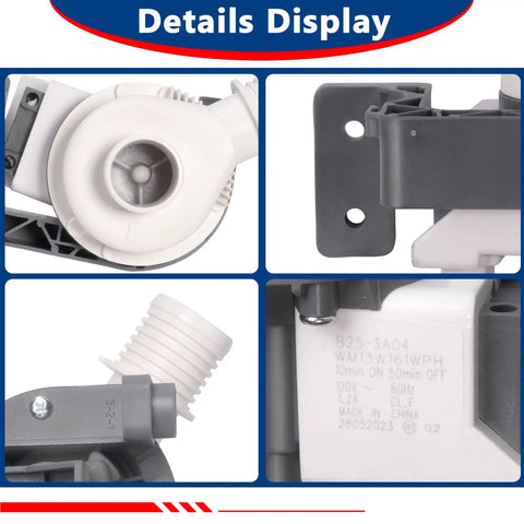 Heavy Duty Washer Drain Pump Replacement For Top Load Appliances Knocks Out Standing Water Quick Smooth Bolt On Upgrade Reliable Workhorse Fix That Fits Perfectly Every Single Time close-up view of components and labels