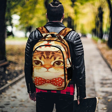 Printed Cat Theme Backpack For Everyday Use Dope Unisex Large Capacity Daypack With Durable Polyester Fabric And Smooth Zipper