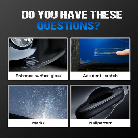 Multiple car surface issues including gloss enhancement, accident scratch, marks, and nail pattern.