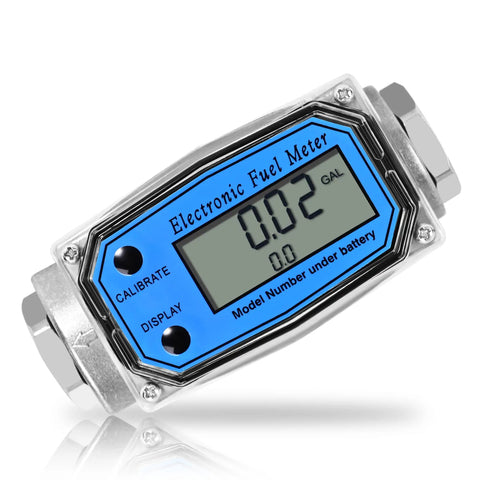 Digital Turbine Fuel Flow Meter Inline One Inch Two Point Six To Twenty Six GPM NPT Thread With Three Quarter Inch Adapters LCD Display