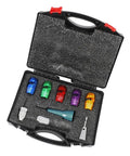 Heavy Duty Electric Wire Stripper For Drill, 6-14 AWG Cable Stripping Tool in a carrying case with assorted colored heads.