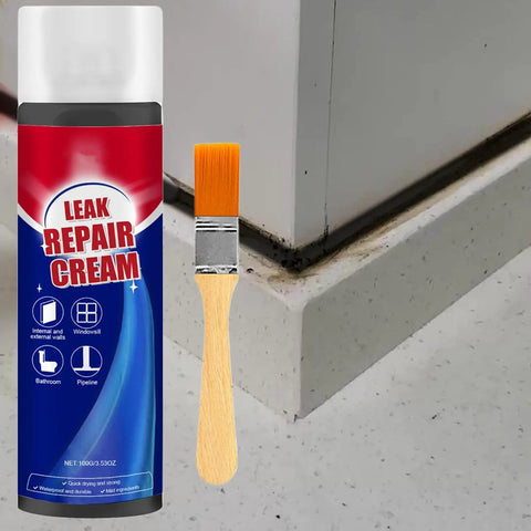 Heavy Duty Waterproof Sealant Liquid Nails Leak Repairs Fast Creates Unbreakable Bond That Stands Up To Weather Keeps Water At Bay For Good Seals Cracks And Gaps On Any Surface 100 Ml Bottle next to a paintbrush used for application.