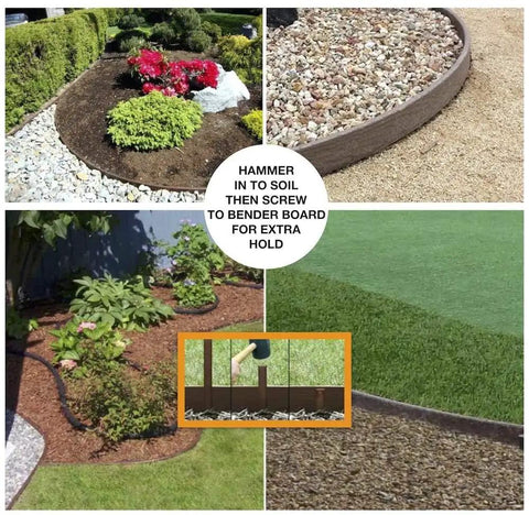 Built Tough Heavy Duty Landscape Edging Kit With 16 Ft Bender Board 3.3 Inch Thick Border Edge For Gardens and Pathways installation
