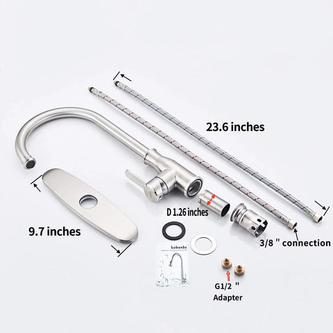 Components of Single Handle Kitchen Faucet Stainless Steel Brushed Nickel High Arc Deck Mount Sink Tap For One Hole Install