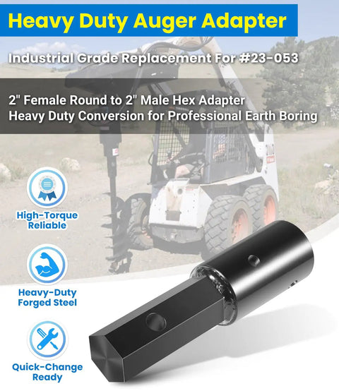 Beefy Heavy Duty 2 Inch Round To 2 Inch Hex Auger Adapter For Power Heads Converts Round Shafts To Hex Bit Ideal For Skid Steers Tractors