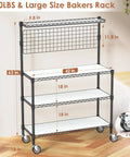Workhorse Kitchen Bakers Rack With Wheels And Storage, 4 Tier Microwave Stand And Utility Cart, NSF Certified Commercial Metal Shelving, 42 By 18 By 63 Inch, Black, Includes 20 S Hooks.