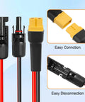 Heavy Duty 10AWG XT60 Solar Extension Cable with male to female connectors, easy connection and disconnection.