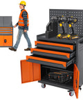 Tool Chest On Wheels Built For Garage And Workshop Beefy Heavy Duty Metal Box Cabinet With Drawers Liners And Locking System Rust Resistant Thickened Cold Rolled Steel Protective Liners Guard Your Gear, orange steel chest with open drawers