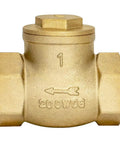 Front view of Brass Swing Check Valve 1 Inch IPS Backflow Preventer for Home Plumbing Systems Durable Water Line Fitting Keeps Contaminants Out
