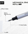 Pro Grade Mechanical Retractable Eraser With 2.3mm Ultra Fine Tip, 5 Refills And Plastic Holder, Clean, Precise Erasing