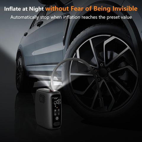 Portable Tire Inflator Air Compressor 150 PSI With 28 Cylinder 12V Motor 140W Auto Shut Off LED Light Beast Mode inflating car tire
