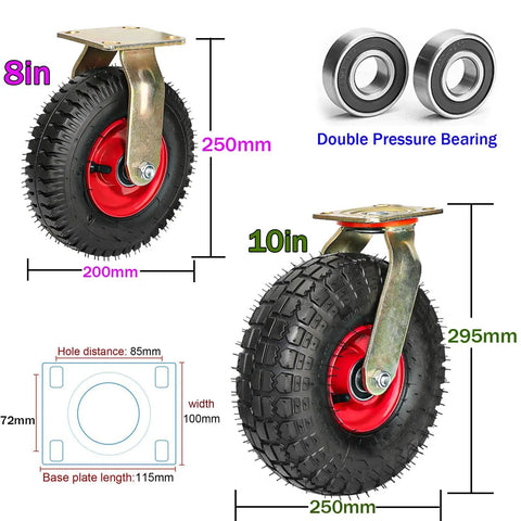 Beefy Top Plate Swivel Caster Wheels For Furniture And Workbenches, Heavy Duty Rolling Plate Casters with 8in and 10in size options.